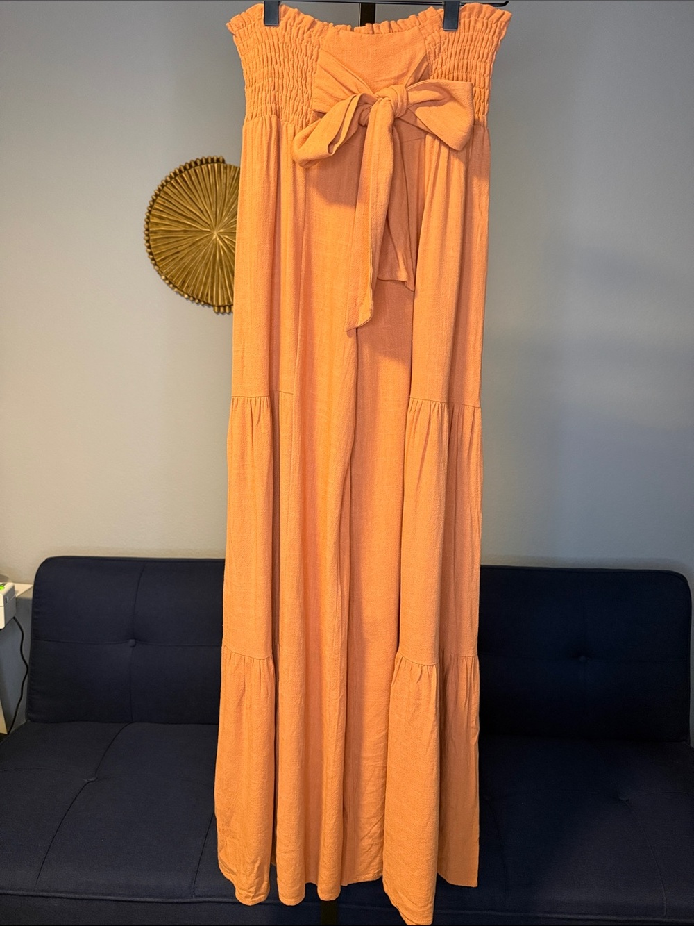 NWT Smocked High-Waist Front Tie Extra Wide-Leg Tiered Western Boho Pants Small